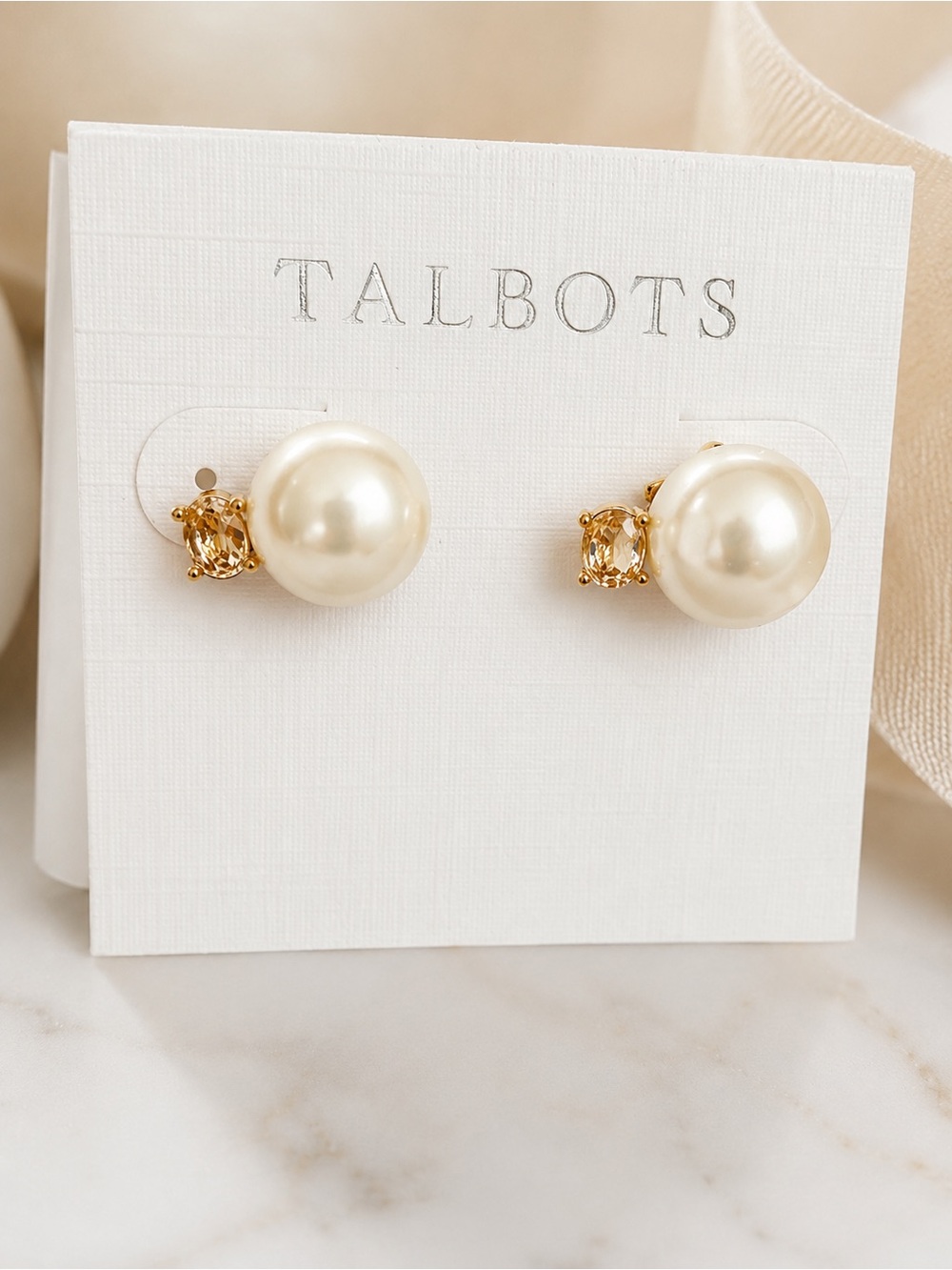 classic Talbots Pearl and Crystal Stud Earrings